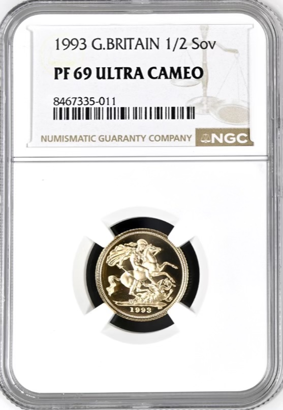 1993 Gold Proof Half Sovereign, NGC Graded PF69 Ultra Cameo