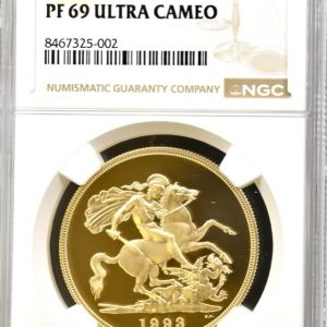 1993 Gold Proof Five Pounds Sovereign (£5) NGC Graded PF69 Ultra Cameo.