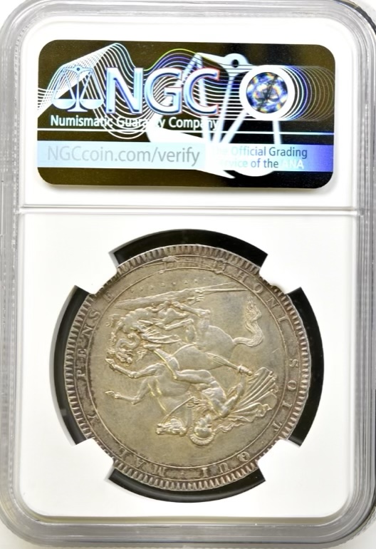 1818 King George III Crown, LIX TUTAMEN ERROR - Inverted V for A - NGC Graded - Image 2