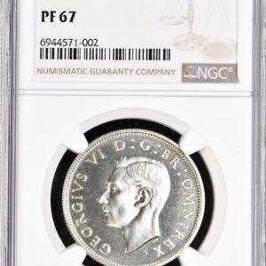 1937 Silver Proof Specimen Half Crown, George VI, NGC Graded PF67