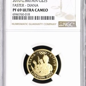 2010 Gold Proof £25 London Olympics - Faster - Mercury. NGC Graded PF69 Ultra Cameo